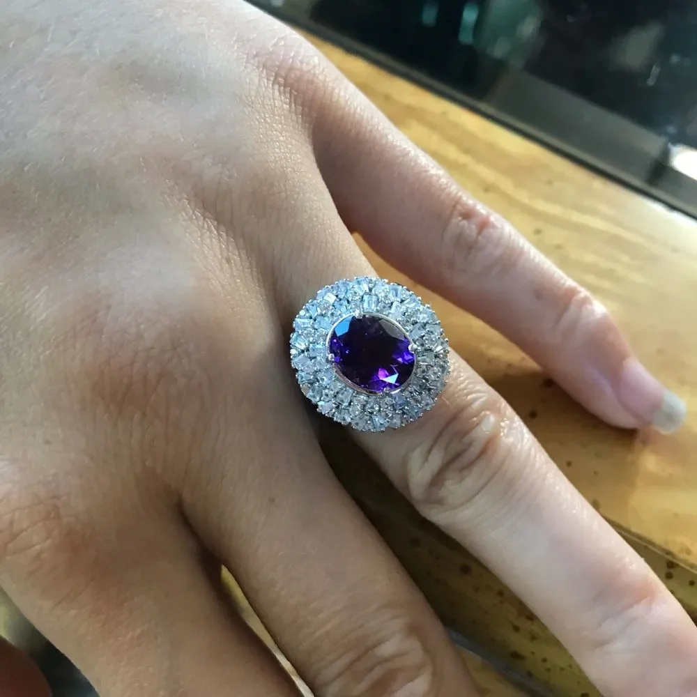 Natural Amethyst Sterling Silver Cocktail Ring Size 6